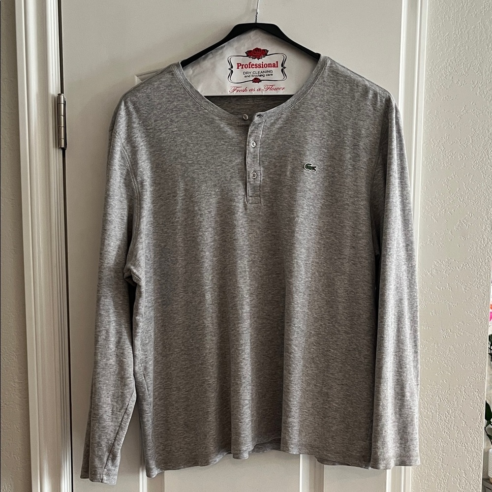 Lacoste Men's Heather Gray Long Sleeve Henley